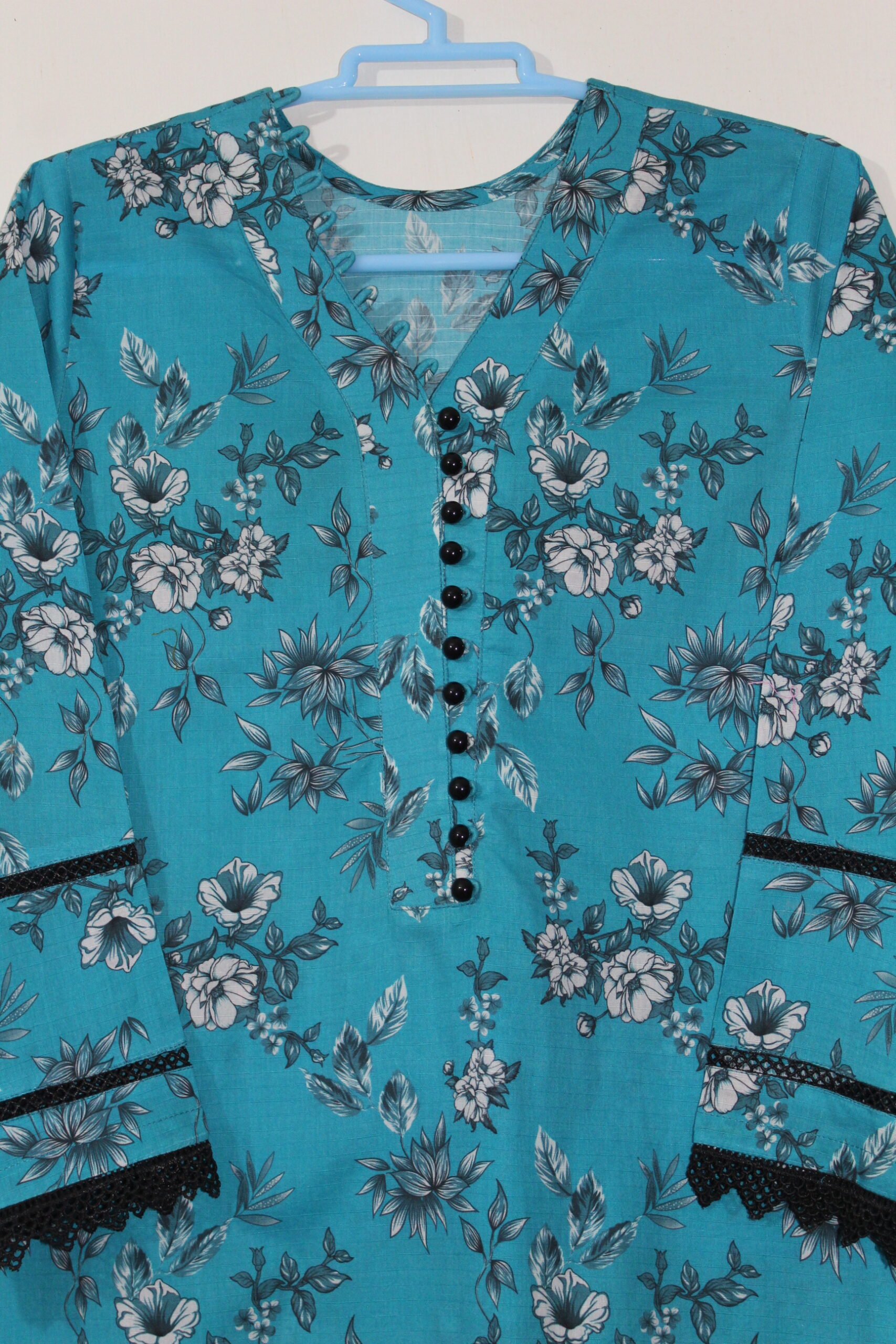 Bana Dora Teal Blue Floral Stitched 2-Piece All-Over Printed Lawn Suit - Image 3