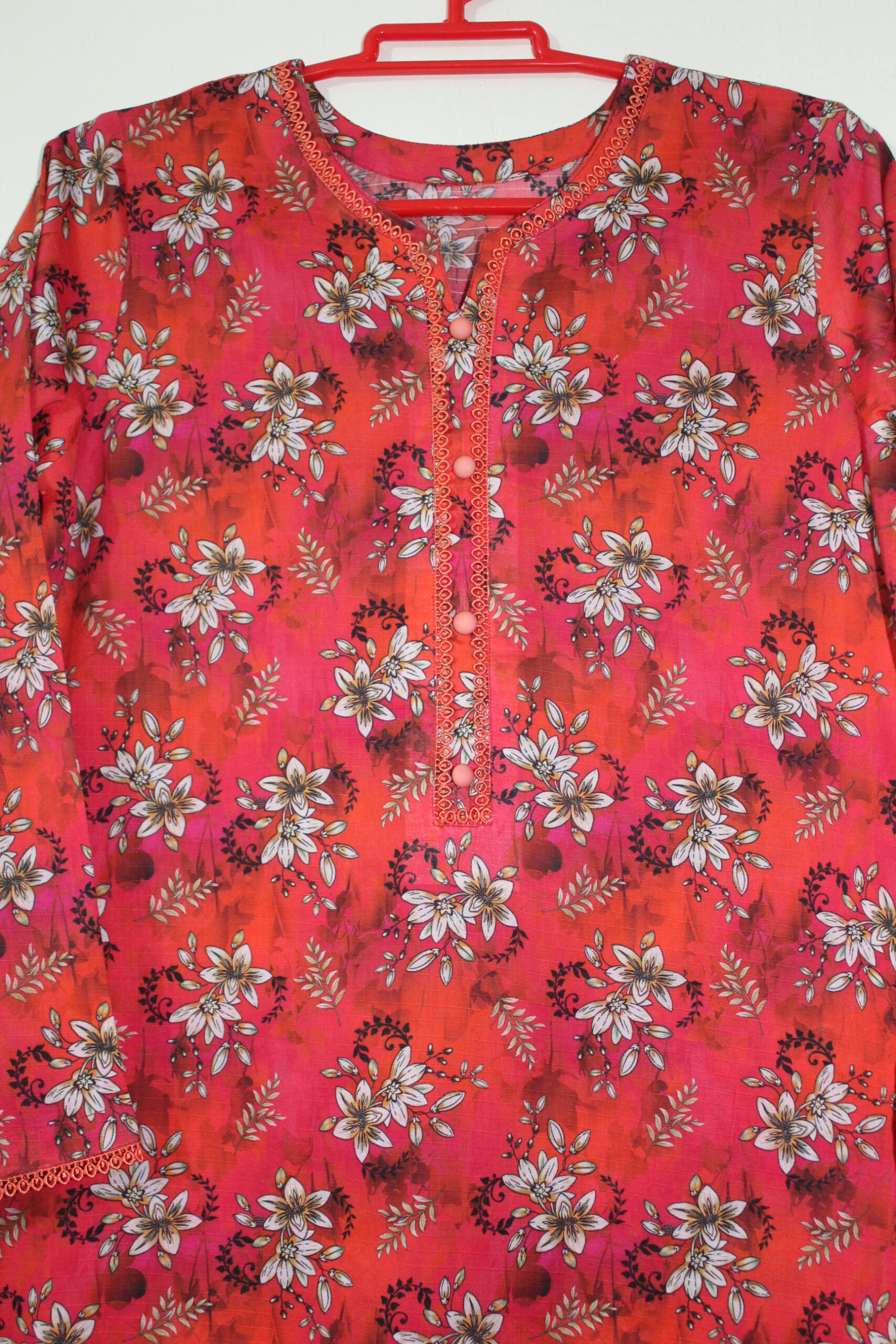 Bana Dora Hot Orange Stitched 2-Piece All-Over Printed Lawn Suit - Image 2