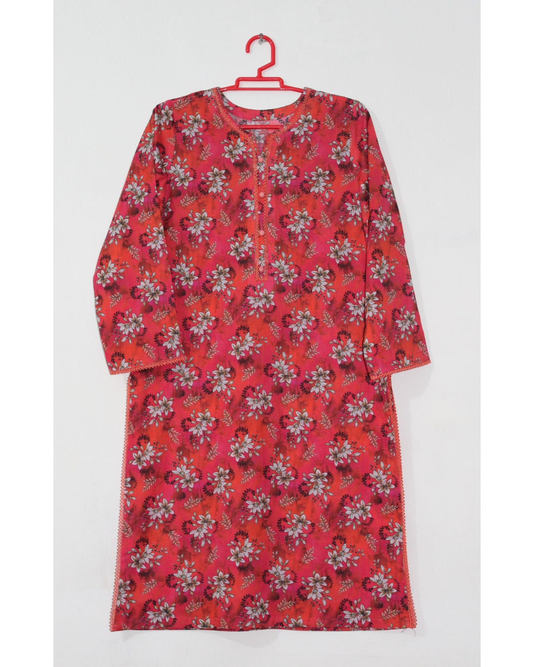 Bana Dora Hot Orange Stitched 2-Piece All-Over Printed Lawn Suit