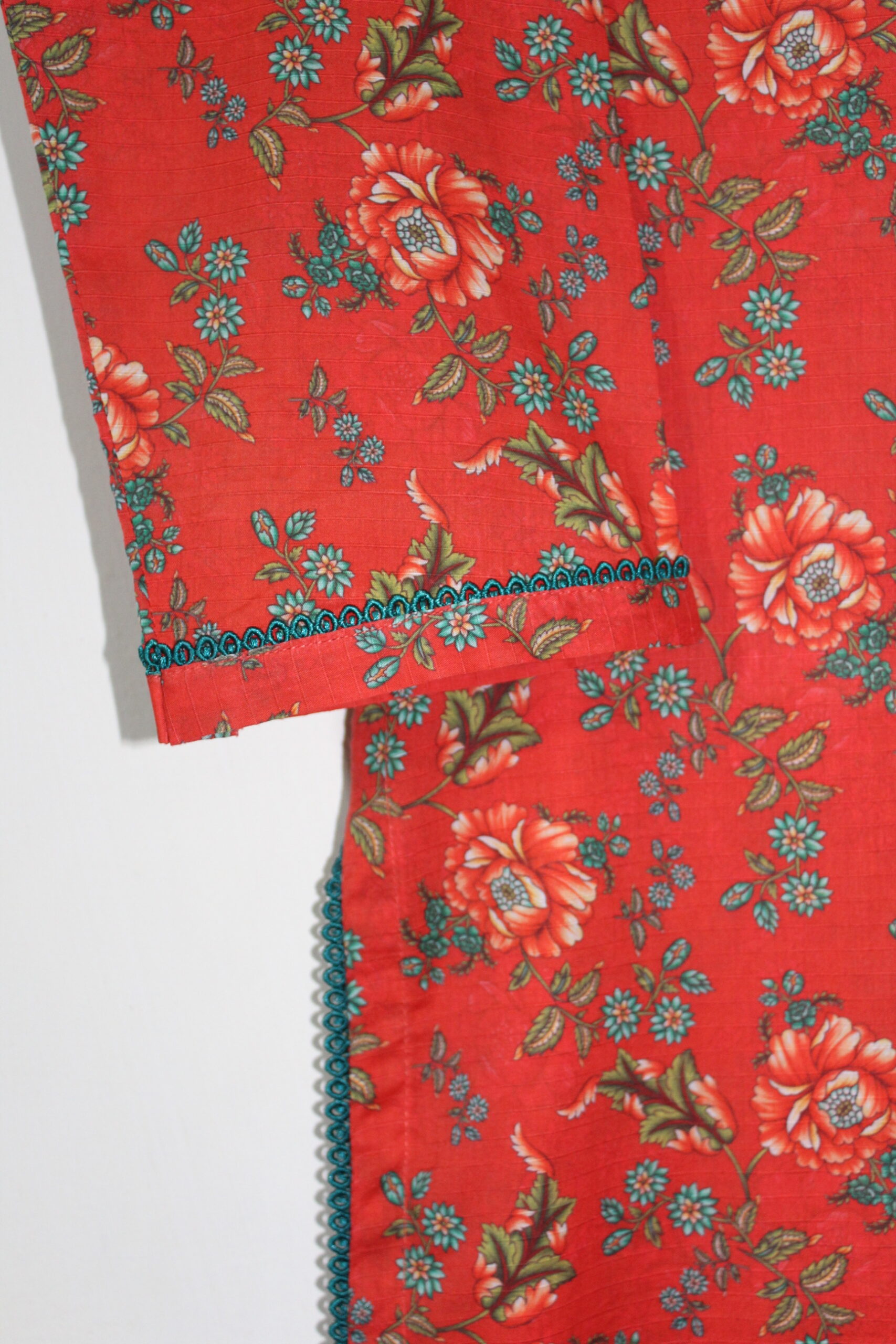 Bana Dora Coral Red Floral Stitched 2-Piece All-Over Printed Lawn Suit - Image 2