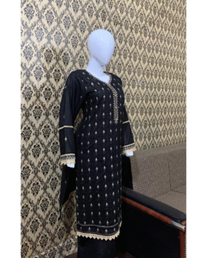 Black Embroidered Lawn 2-Piece Stitched Suit with Pant Trouser