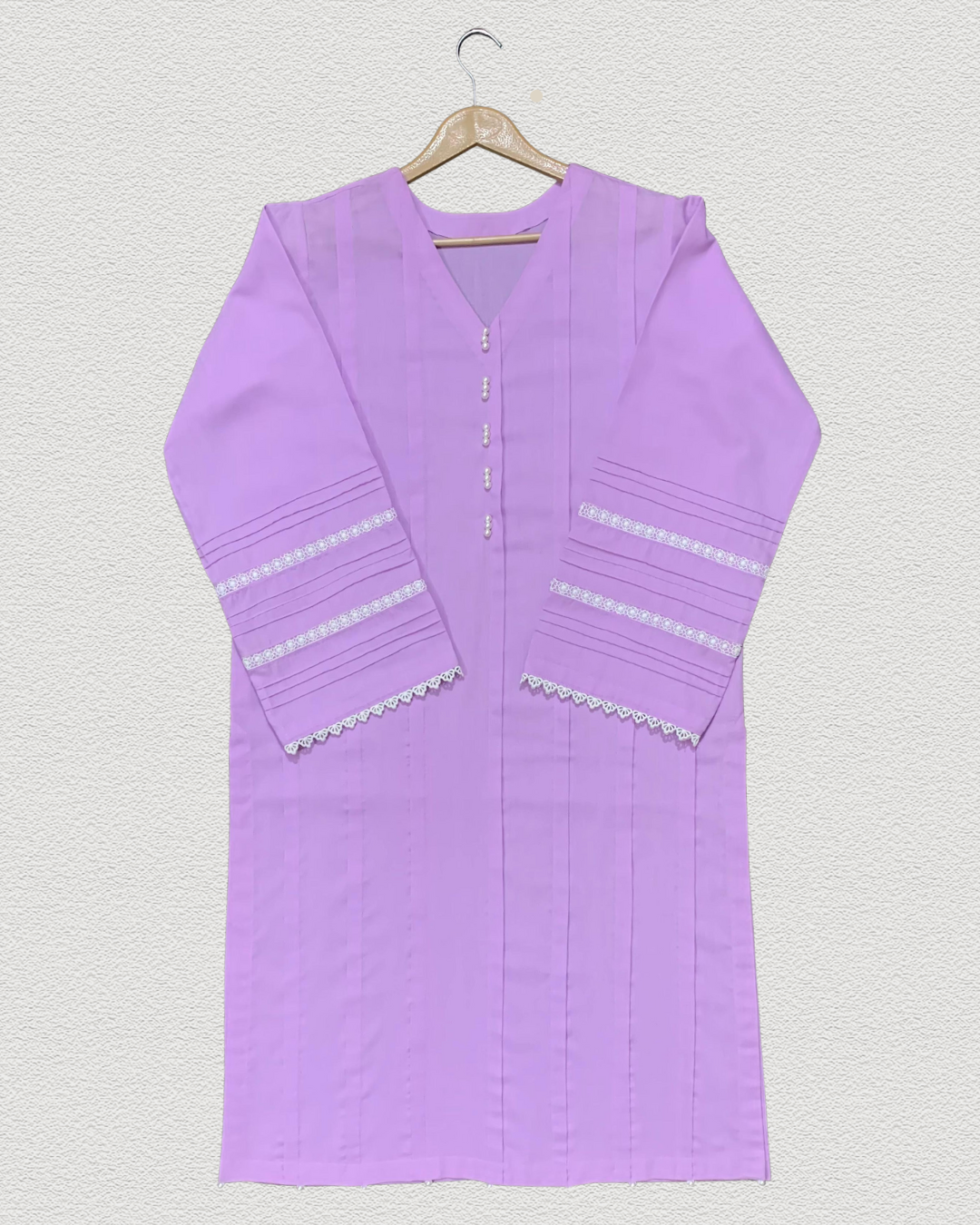 Lilac Stitched Lawn Dress with Off-White Pant Trouser (2-Piece) s - Size Medium