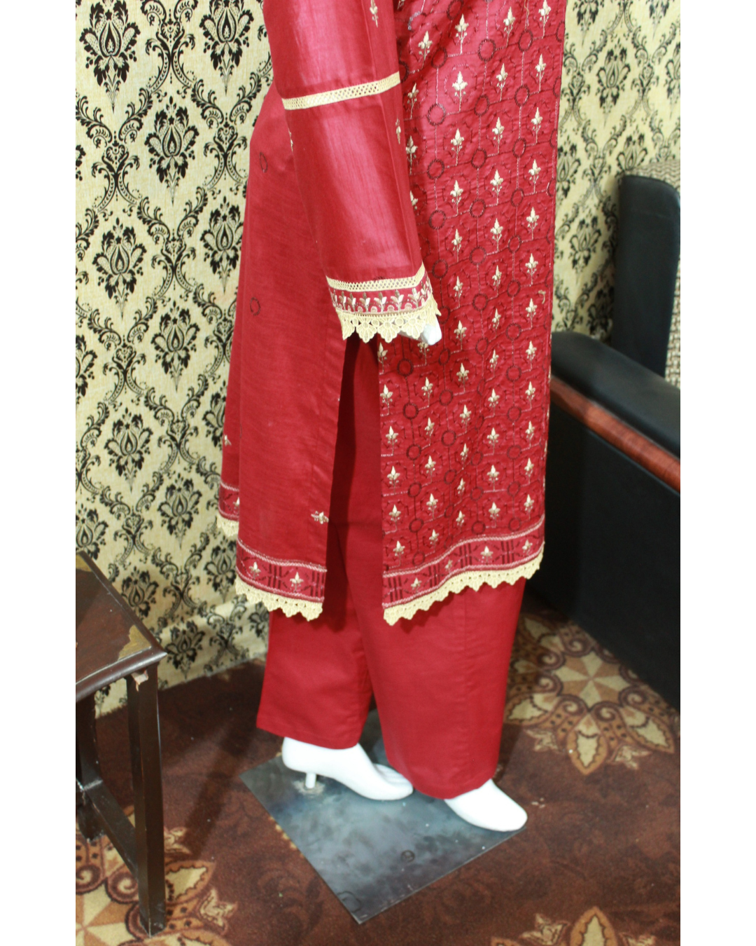 Maroon Embroidered Lawn 2-Piece Stitched Suit with Pant Trouser - Image 5