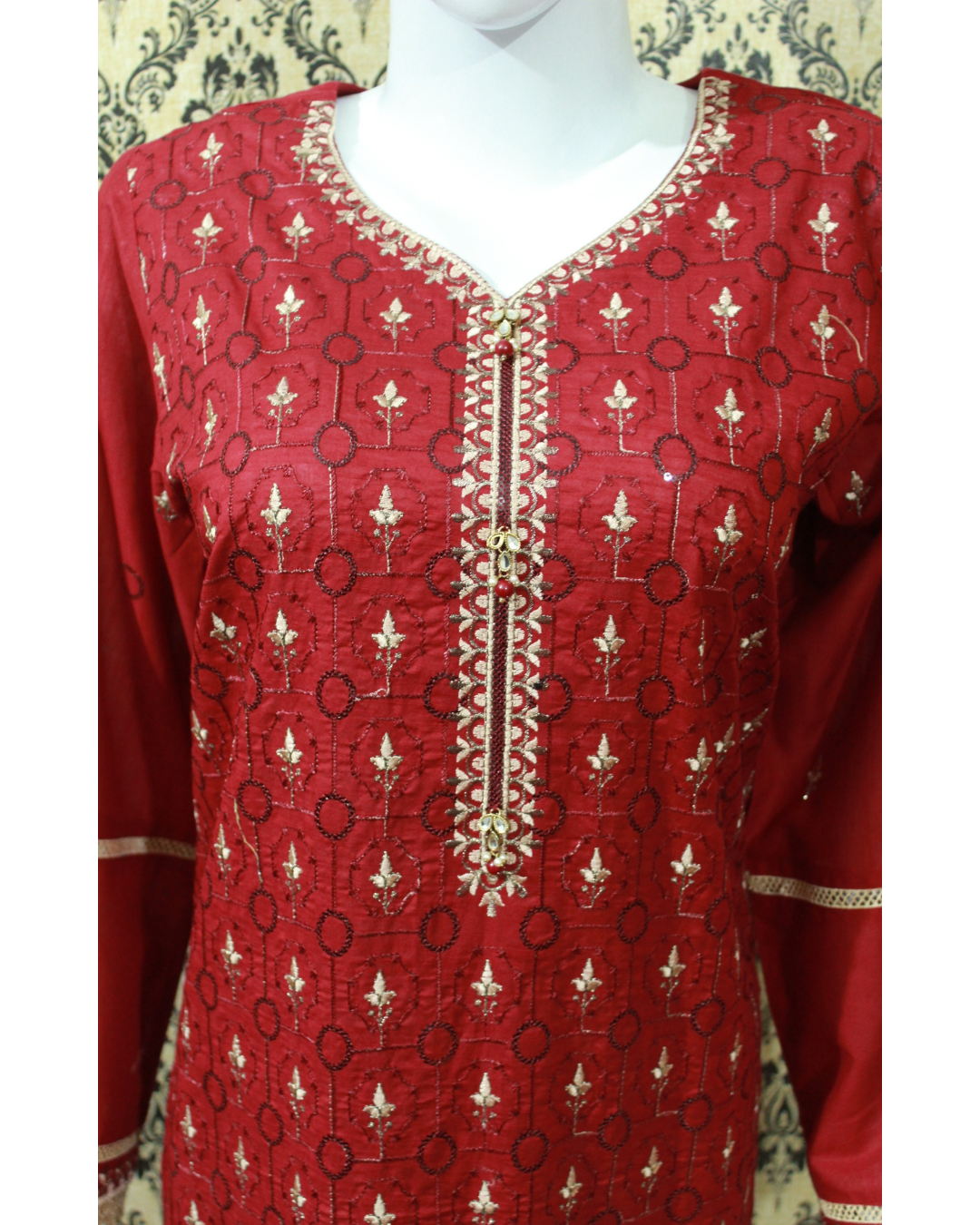 Maroon Embroidered Lawn 2-Piece Stitched Suit with Pant Trouser - Image 4