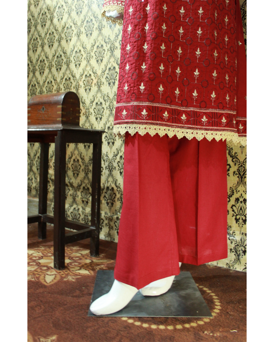 Maroon Embroidered Lawn 2-Piece Stitched Suit with Pant Trouser