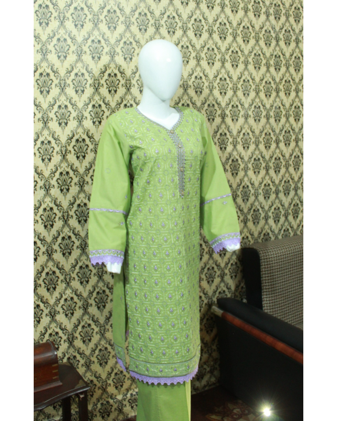 Pastel Green Embroidered Lawn 2-Piece Stitched Suit with Pant Trouser