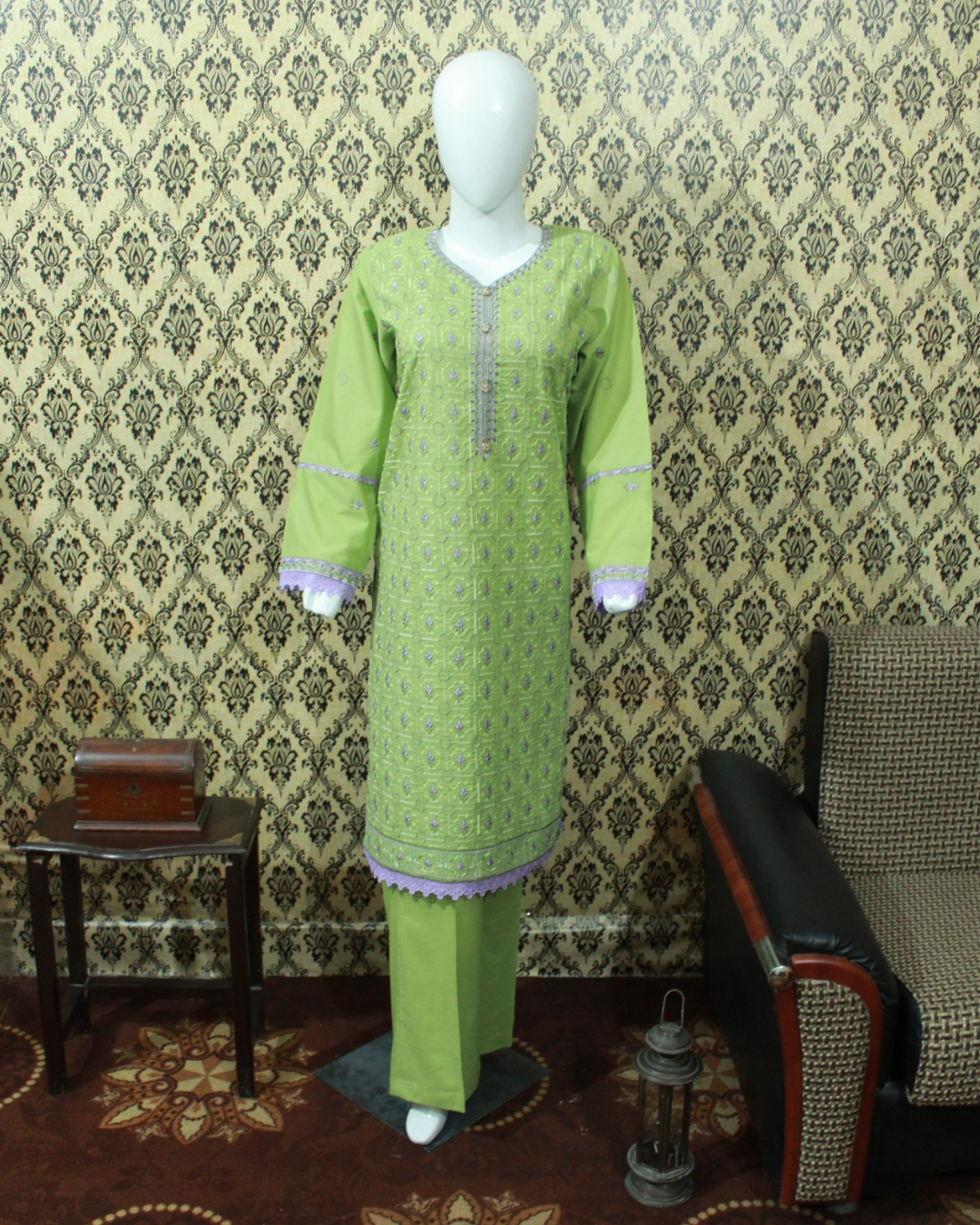 Pastel Green Embroidered Lawn 2-Piece Stitched Suit with Pant Trouser - Image 6