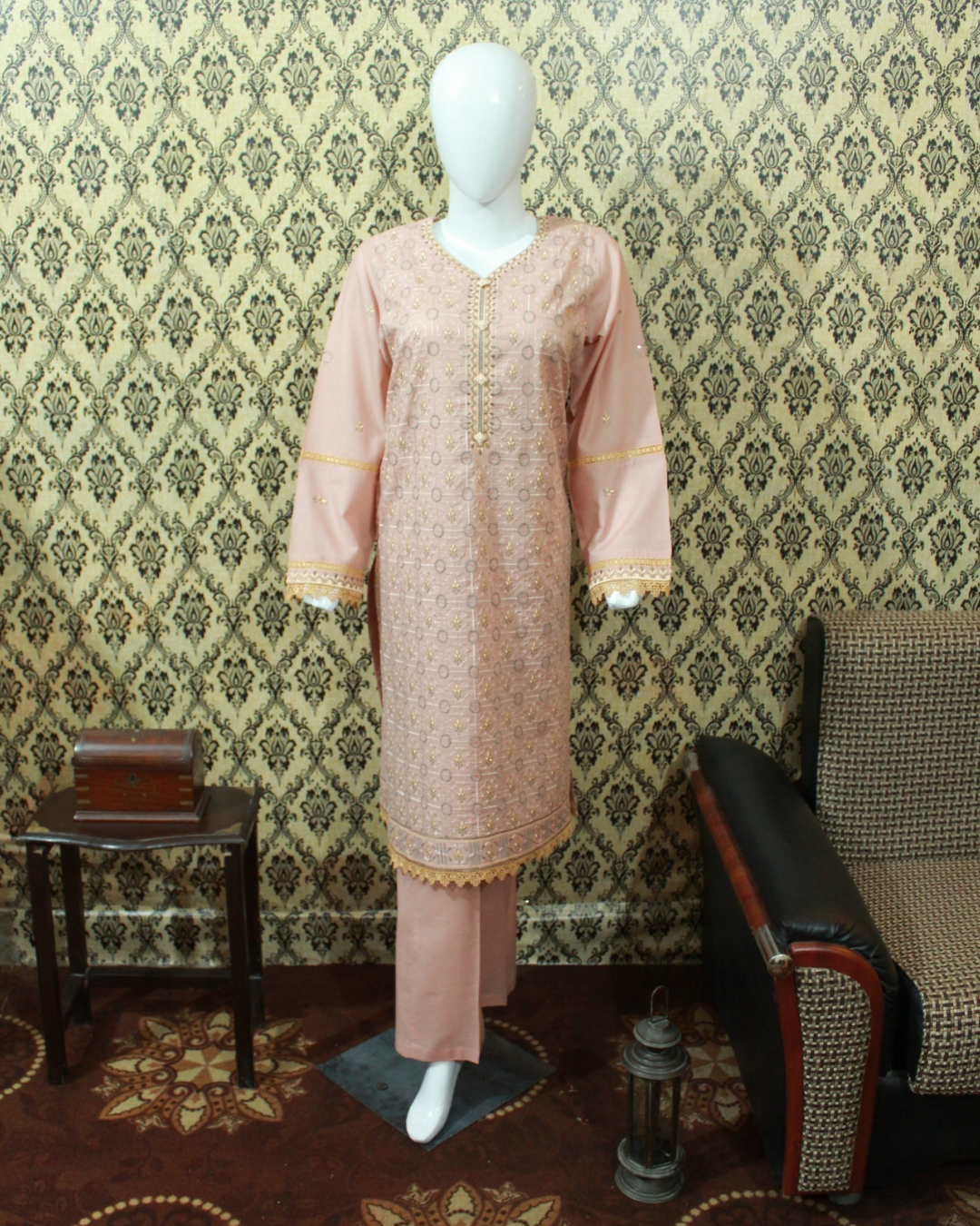 Pastel Peach Embroidered Lawn 2-Piece Stitched Suit with Pant Trouser - Image 6