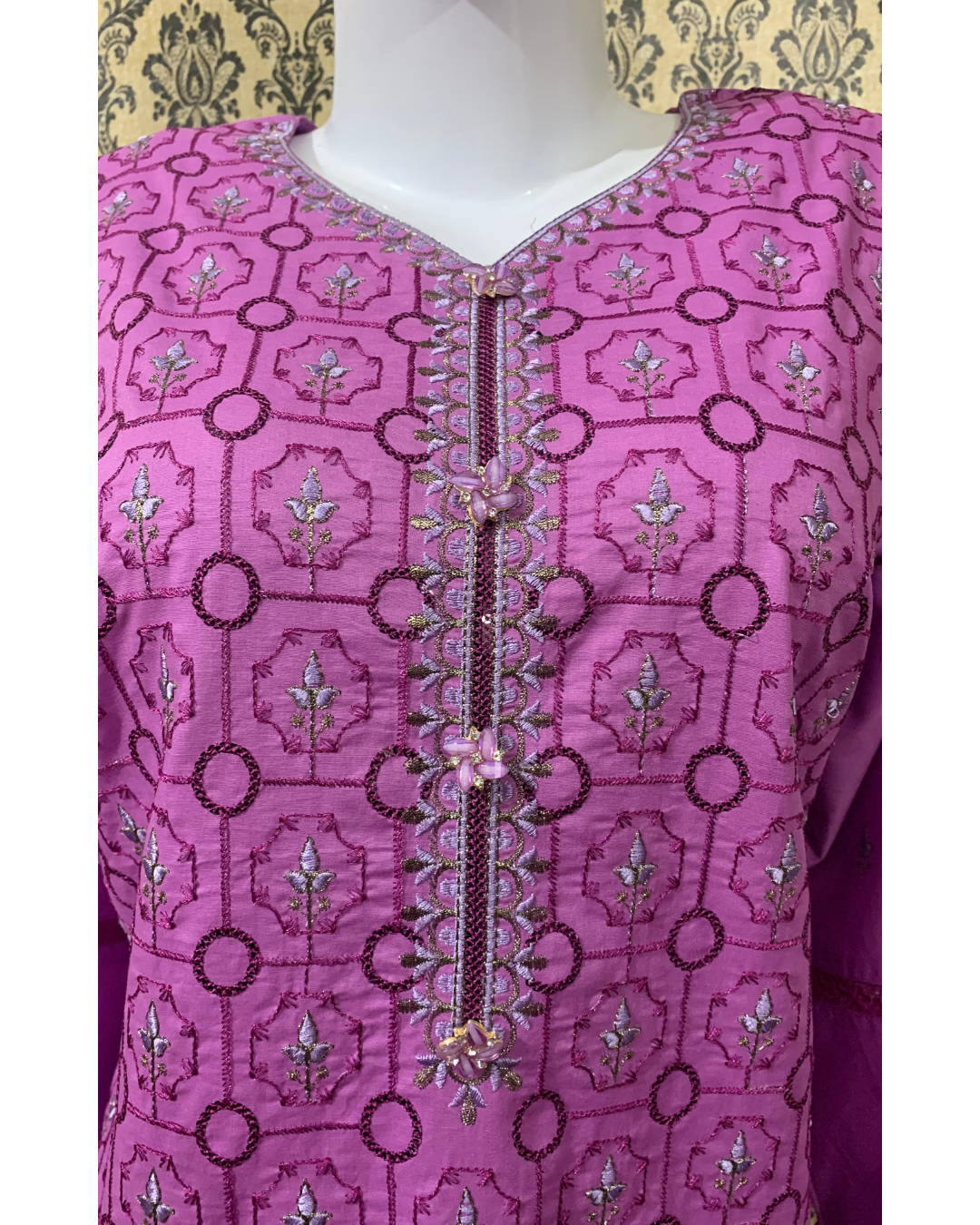 Rich Lilac Embroidered Lawn 2-Piece Stitched Suit with Pant Trouser - Image 3