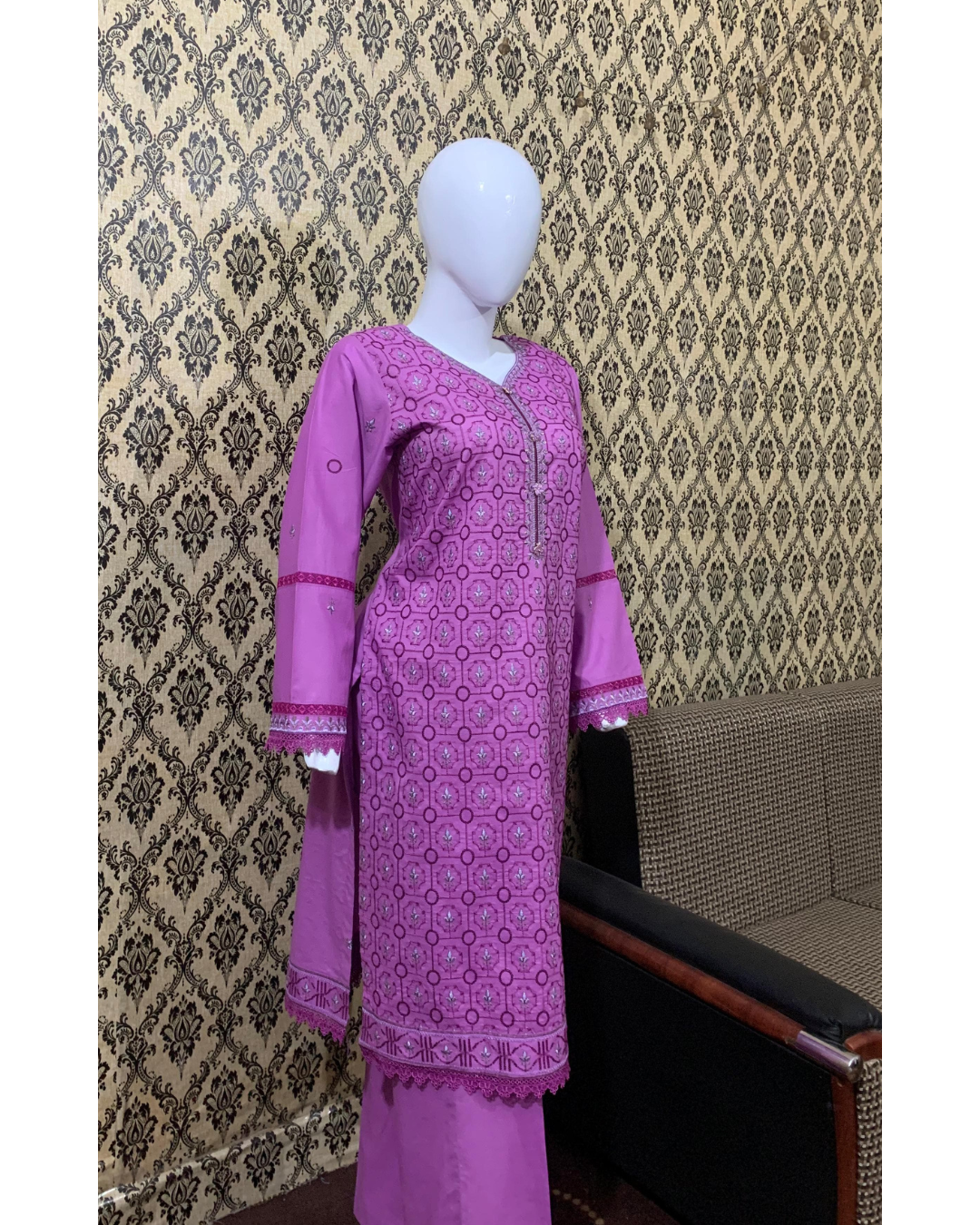 Rich Lilac Embroidered Lawn 2-Piece Stitched Suit with Pant Trouser