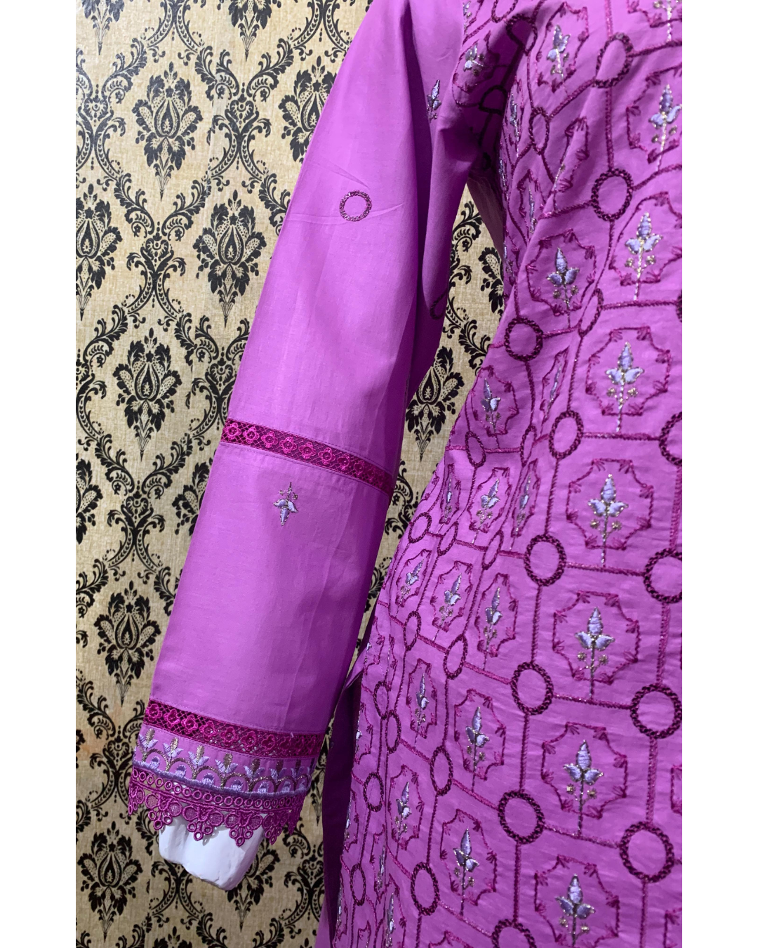 Rich Lilac Embroidered Lawn 2-Piece Stitched Suit with Pant Trouser - Image 2