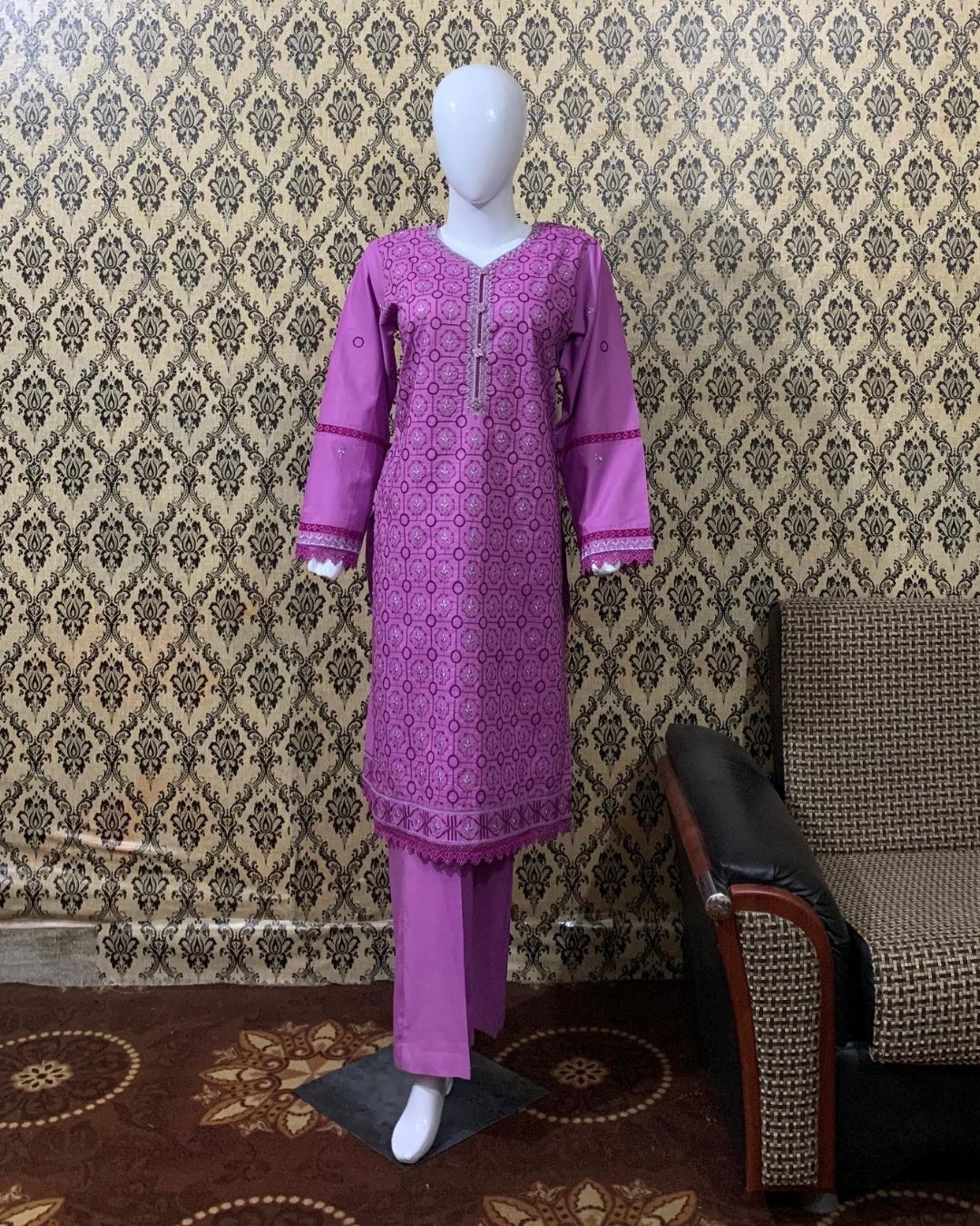 Rich Lilac Embroidered Lawn 2-Piece Stitched Suit with Pant Trouser - Image 5
