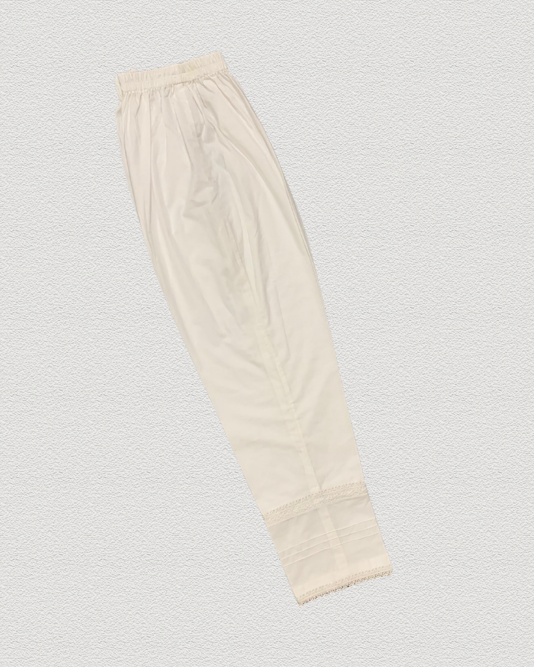 Salmon Pink Stitched Solid Lawn Dress with Off-White Pant Trouser (2-Piece) - Image 4