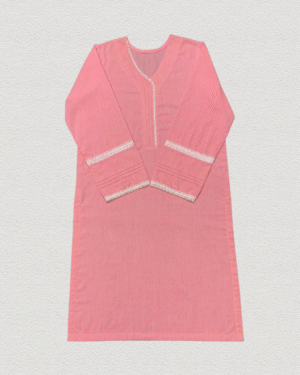 Salmon Pink Stitched Solid Lawn Dress with Off-White Pant Trouser (2-Piece)