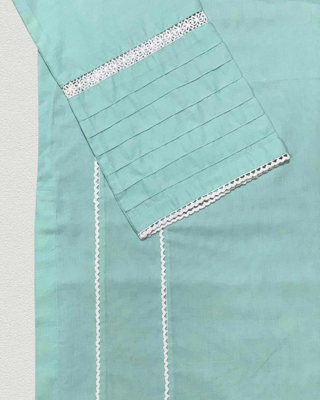 Serene Mint Green 2-Piece Stitched Solid Lawn Dress with Pant Trouser - Image 2