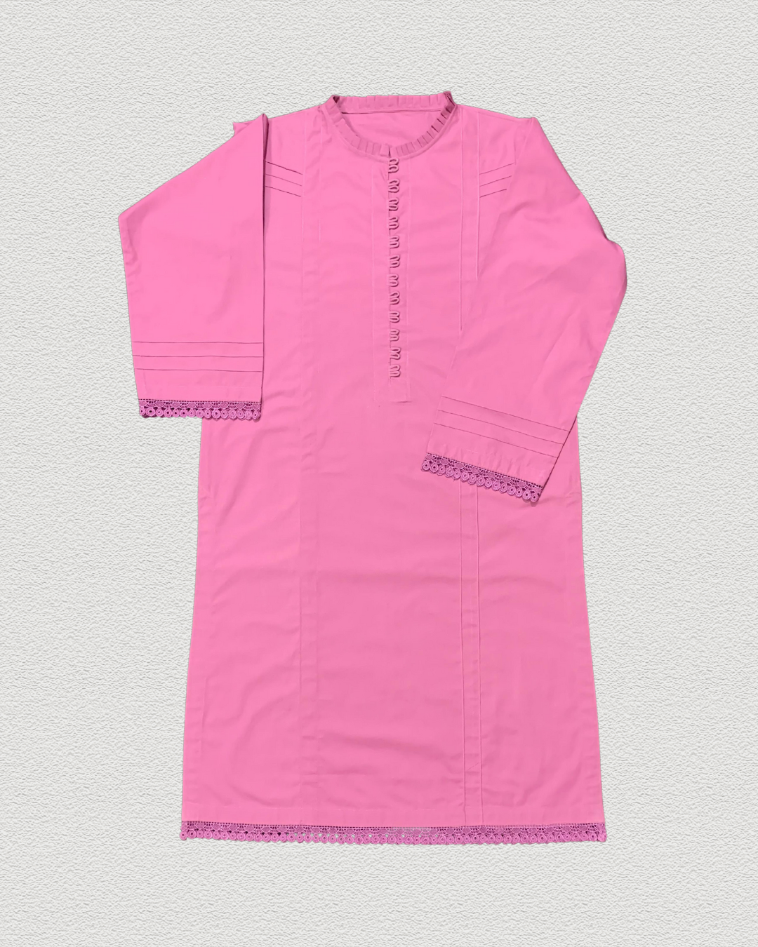 Vibrant Pink 2-Piece Stitched Solid Lawn Dress with Pant Trouser - Image 2