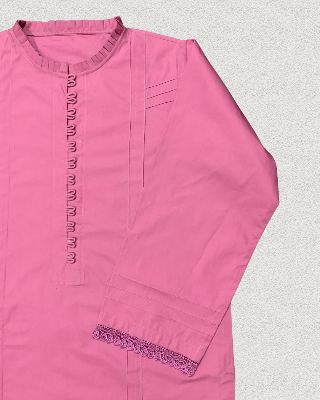 Vibrant Pink 2-Piece Stitched Solid Lawn Dress with Pant Trouser - Image 4