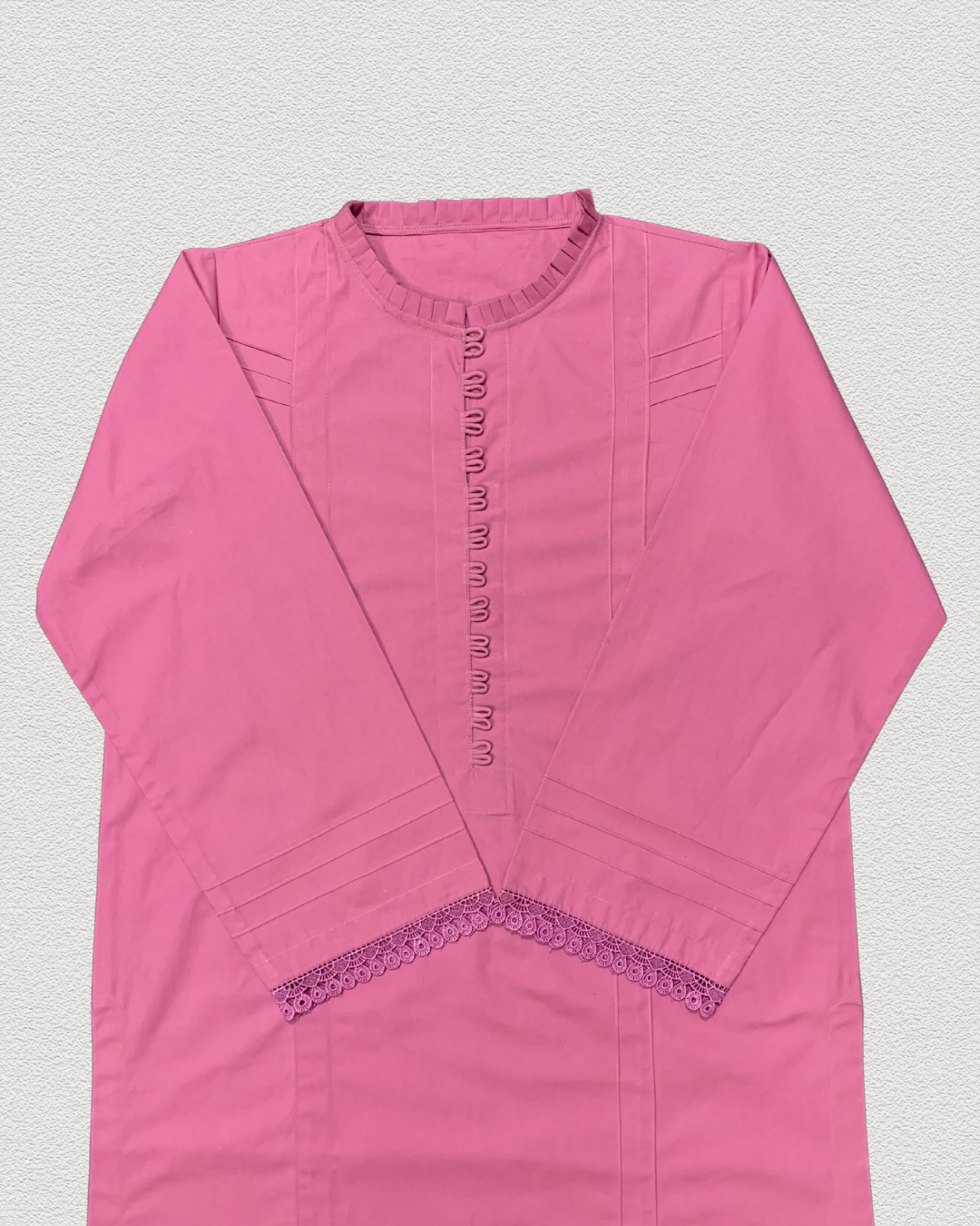 Vibrant Pink 2-Piece Stitched Solid Lawn Dress with Pant Trouser - Image 3