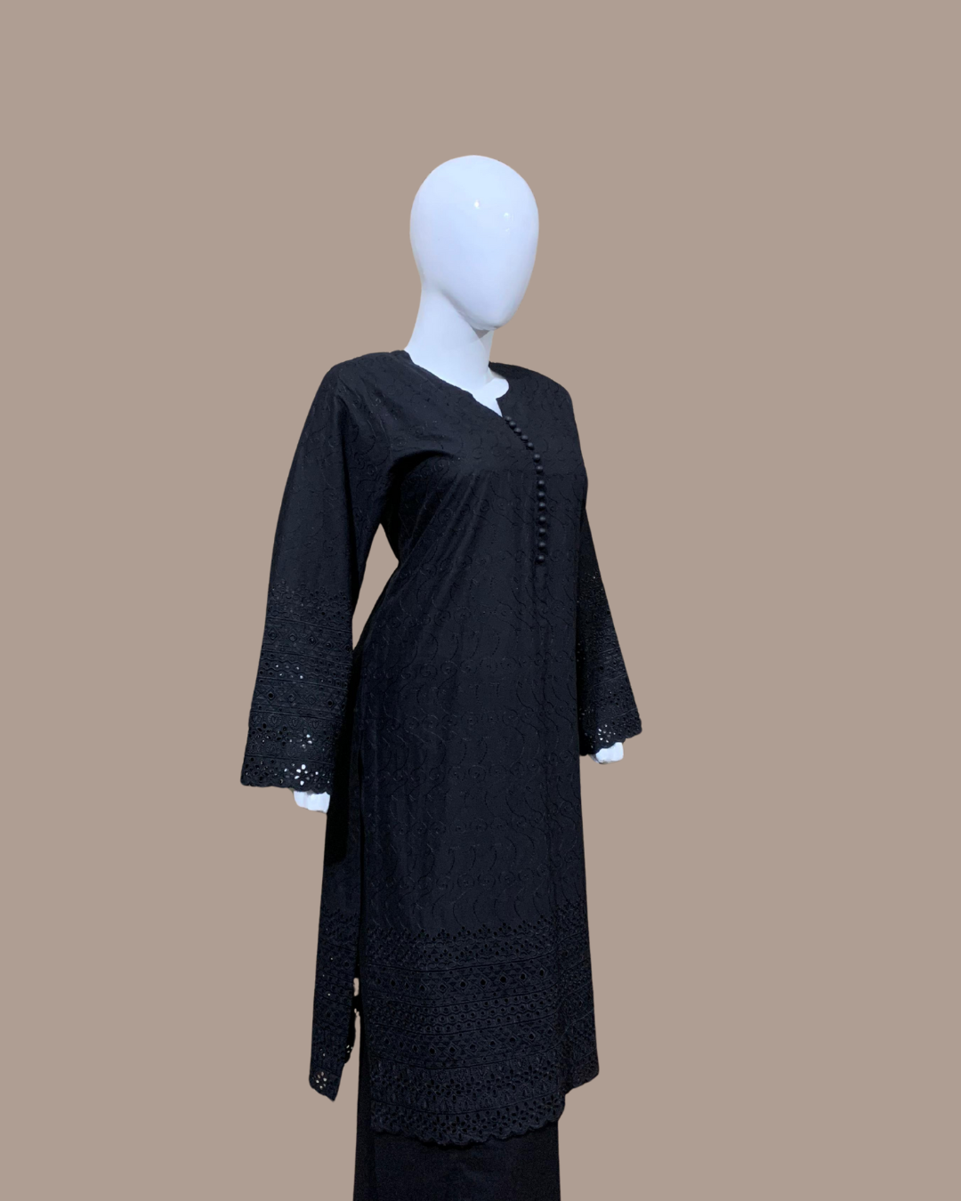 Elegant Black 2-Piece Chikankari Stitched Dress with Plain Pant Trouser