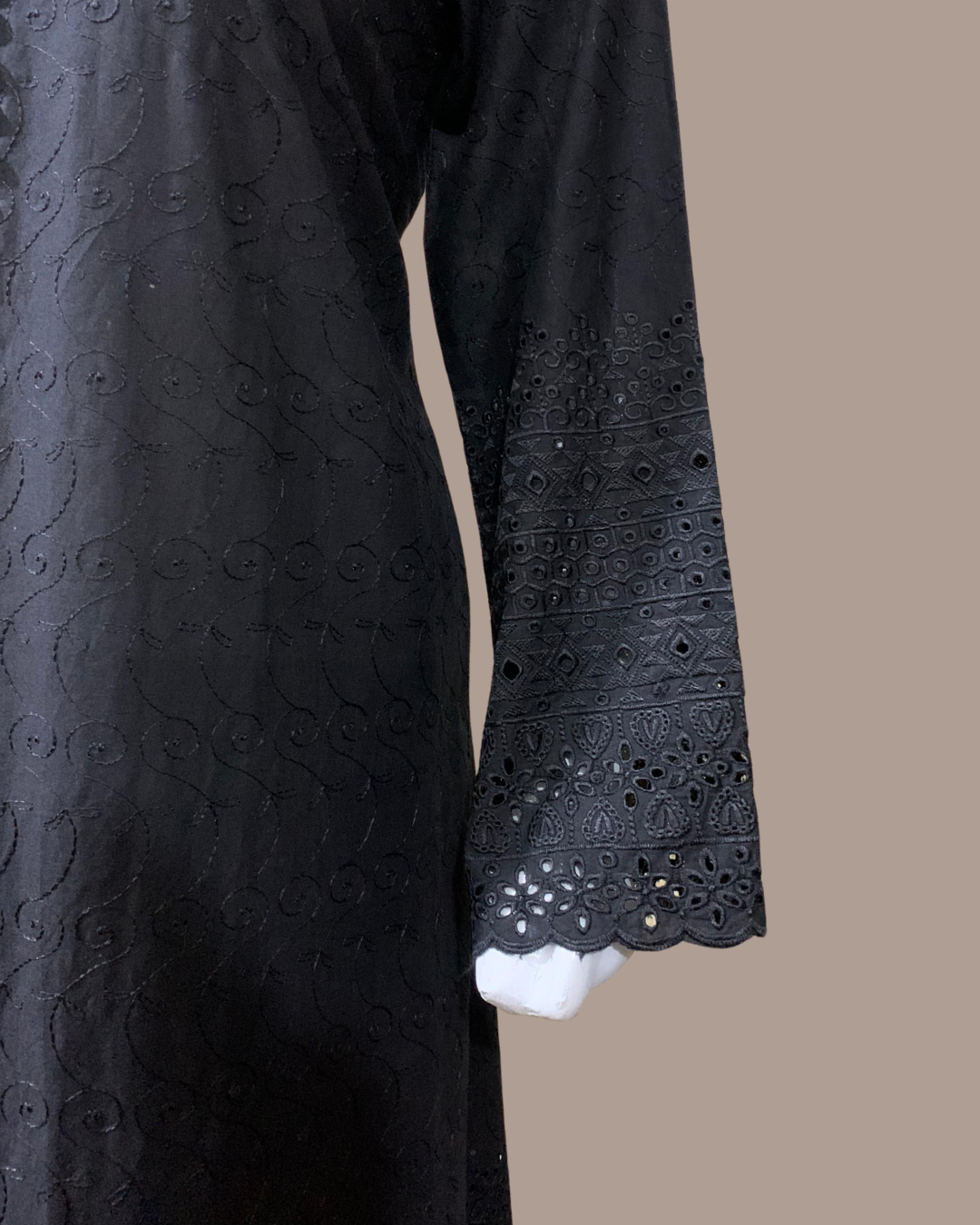 Elegant Black 2-Piece Chikankari Stitched Dress with Plain Pant Trouser - Image 2