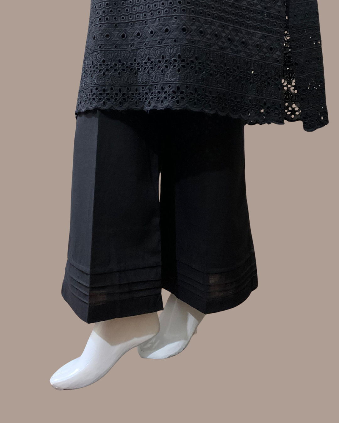 Elegant Black 2-Piece Chikankari Stitched Dress with Plain Pant Trouser - Image 3