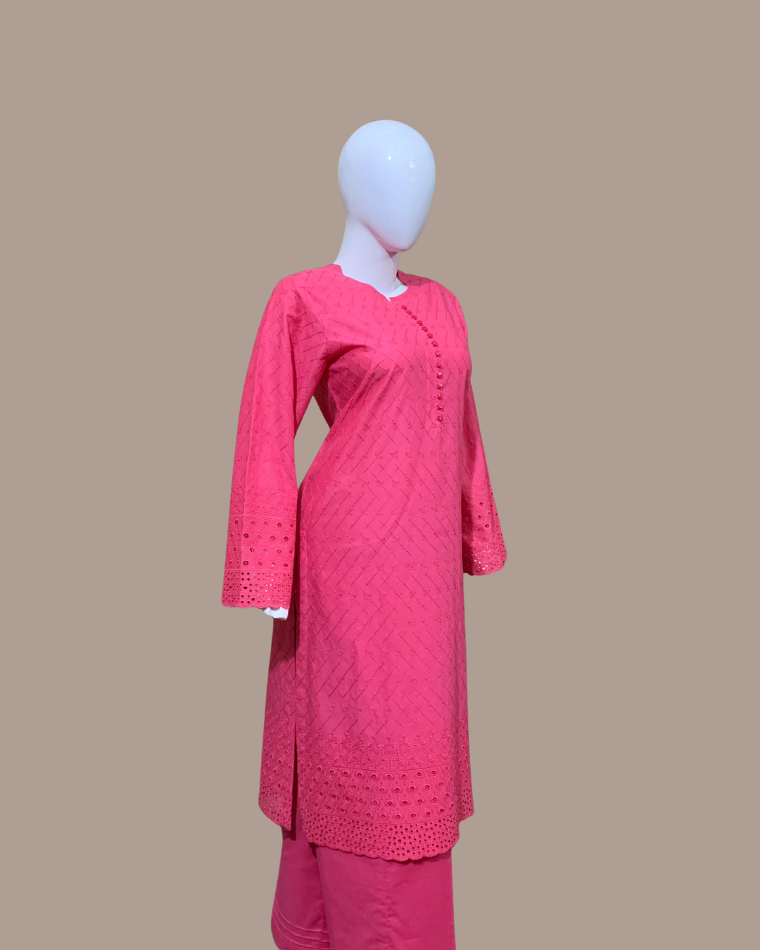 Dazzling Bubblegum Pink 2-Piece Chikankari Stitched Dress with Plain Pant Trouser
