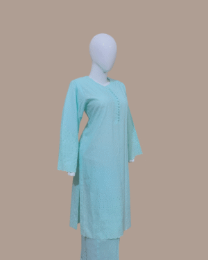 Serene Sky Blue 2-Piece Chikankari Stitched Dress with Plain Pant Trouser