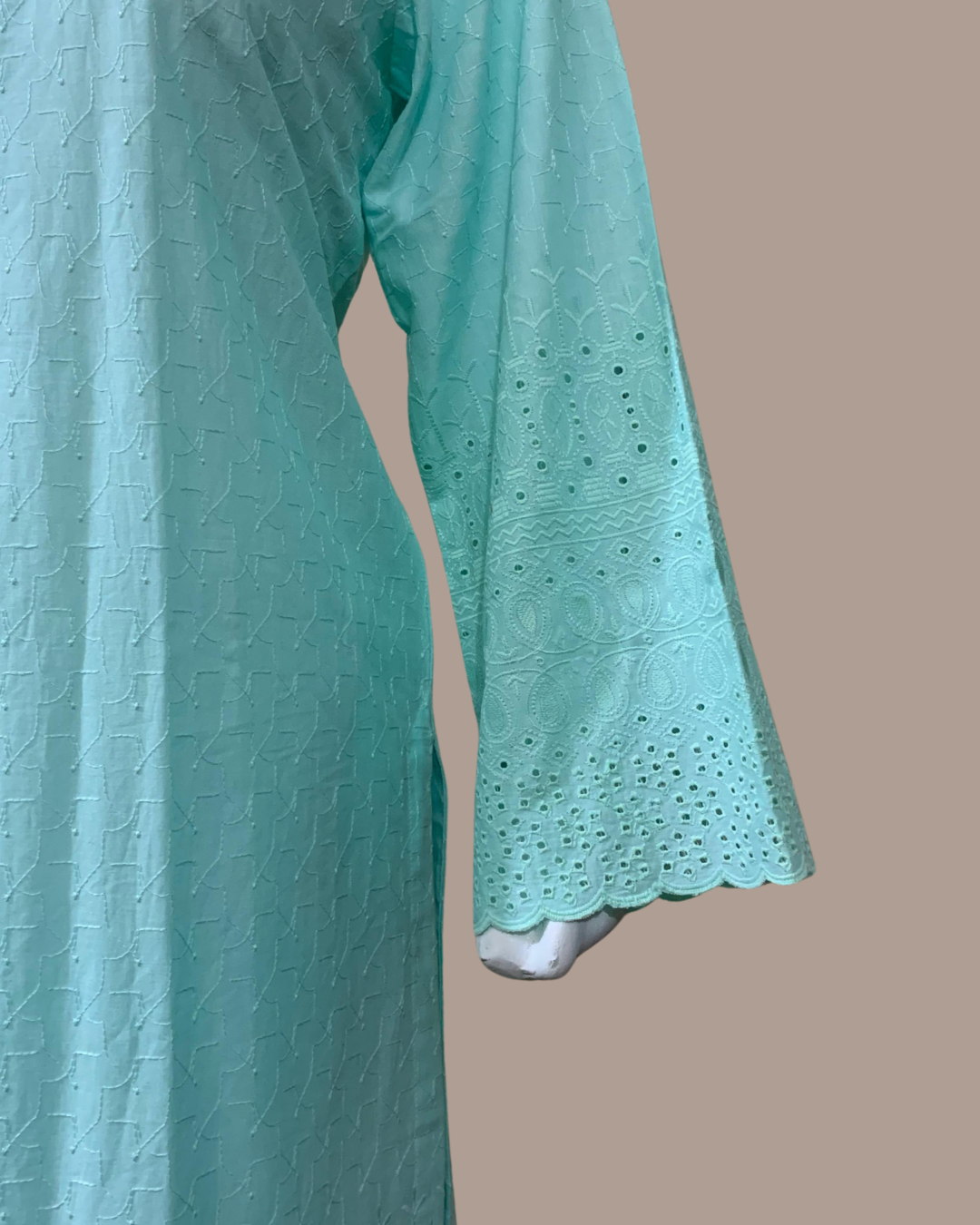 Serene Sky Blue 2-Piece Chikankari Stitched Dress with Plain Pant Trouser - Image 2