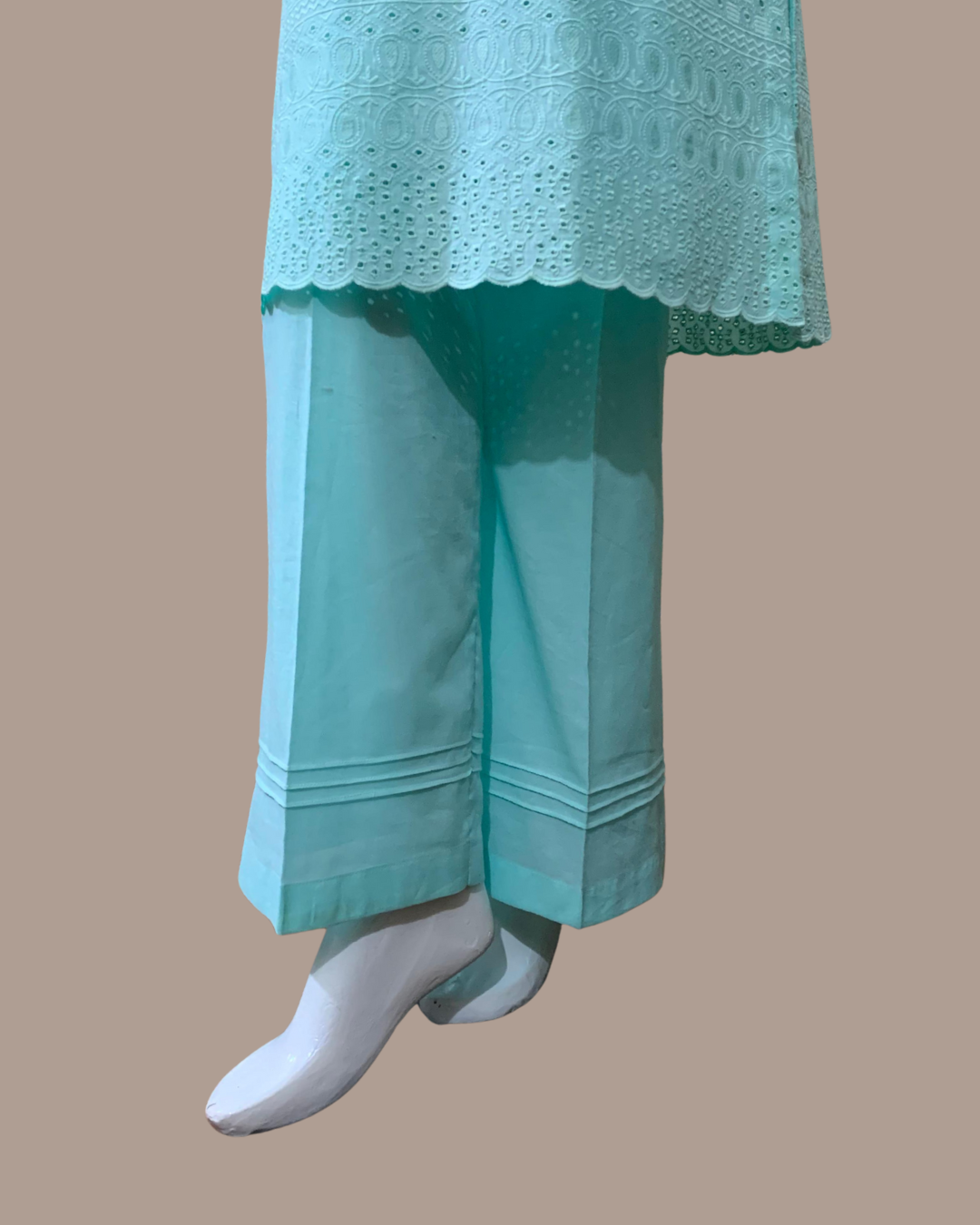 Serene Sky Blue 2-Piece Chikankari Stitched Dress with Plain Pant Trouser - Image 3