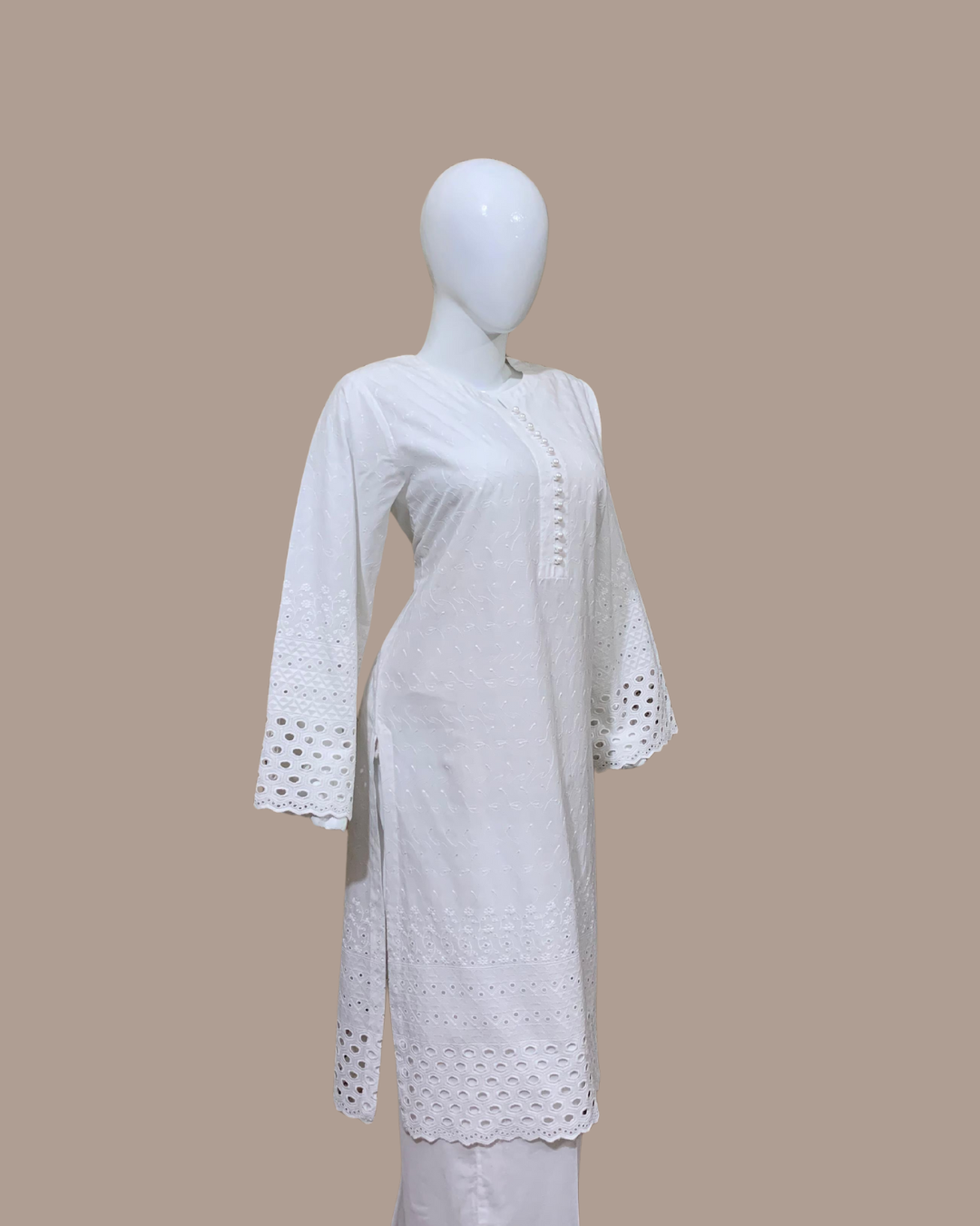 Pristine White 2-Piece Chikankari Stitched Dress with Plain Pant Trouser