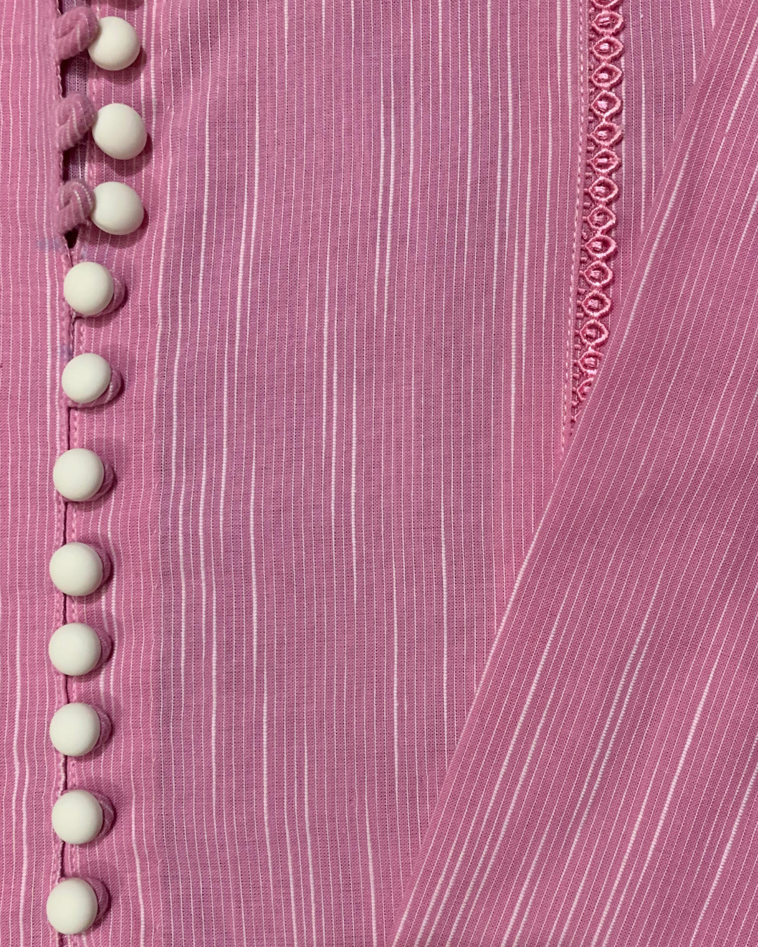 Chic Pink Striped 2-Piece Stitched Lawn Dress with White Pant Trouser - Image 2