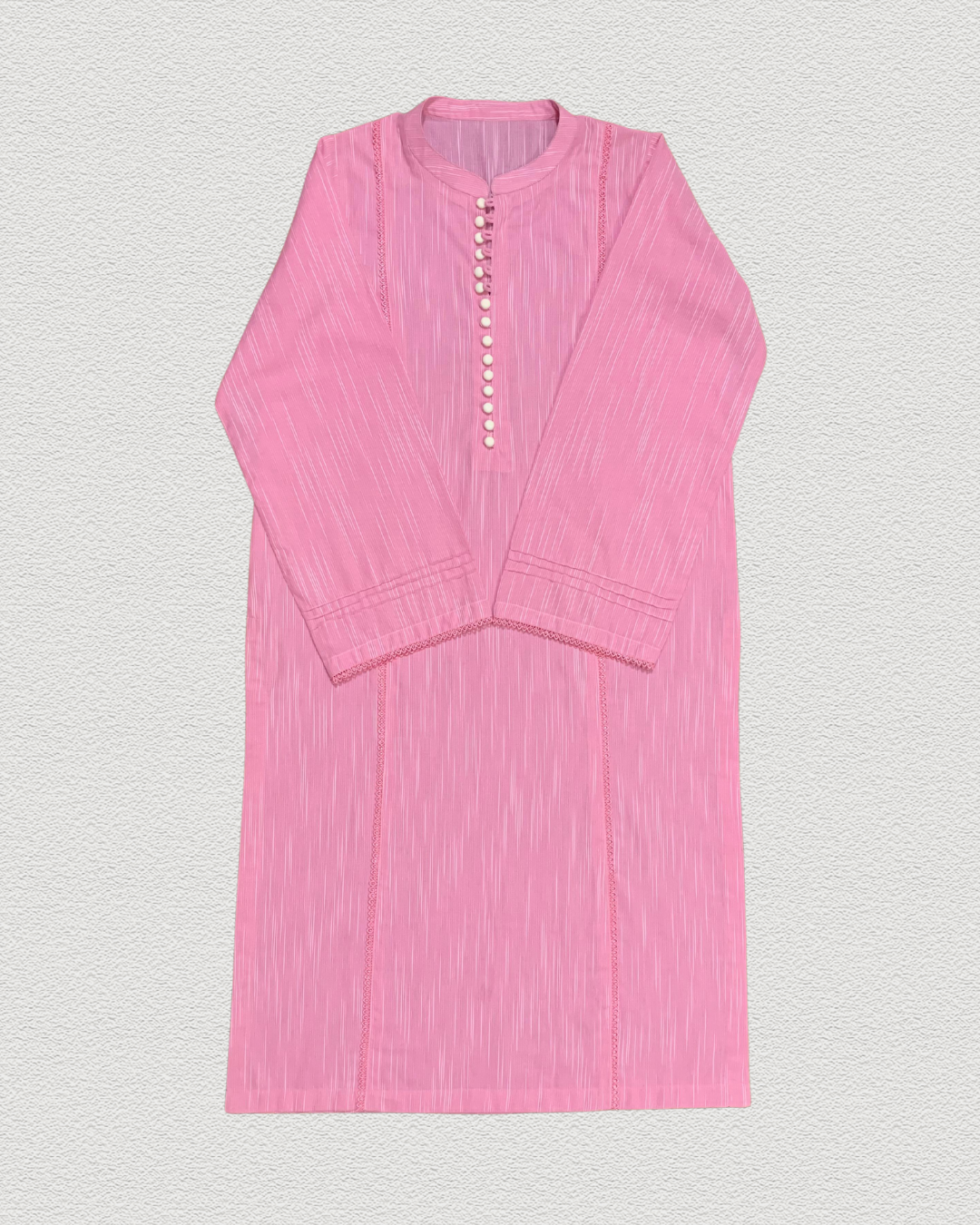 Chic Pink Striped 2-Piece Stitched Lawn Dress with White Pant Trouser shirt