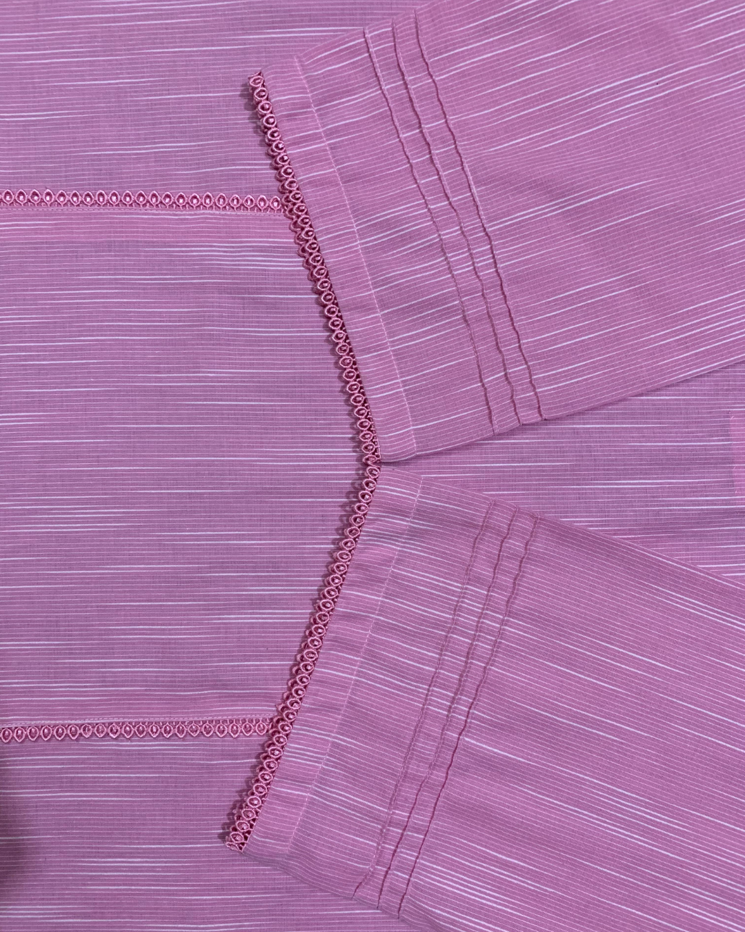 Chic Pink Striped 2-Piece Stitched Lawn Dress with White Pant Trouser - Image 4