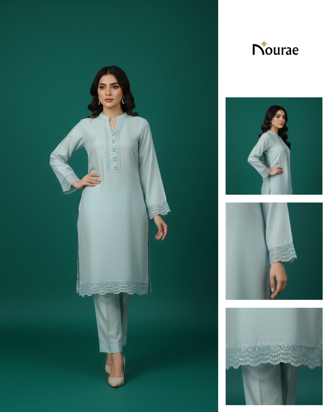 Light Blue Cotton Silk 2-Piece Set - Image 5