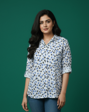 The Azure Leaf Print Cotton Shirt